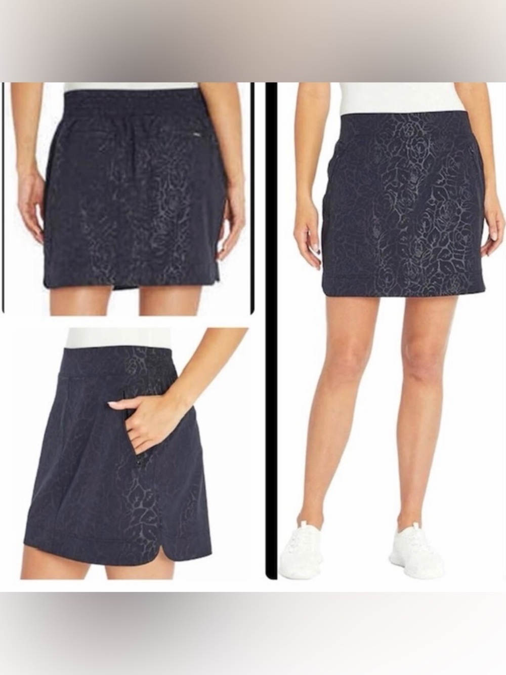 Orvis Women's Embossed Pull-On Travel Skort in the "Black Rose" print large